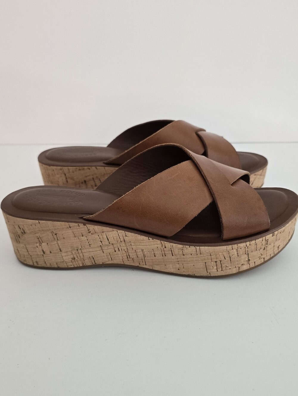 Kork-Ease Brown Leather Cork Wedge Slide Sandals - Picture 2 of 9